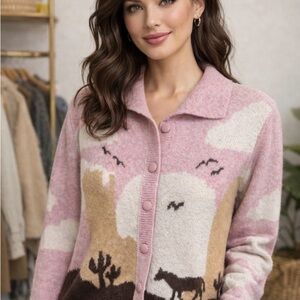 Pink Lily Desert Landscape Cardigan